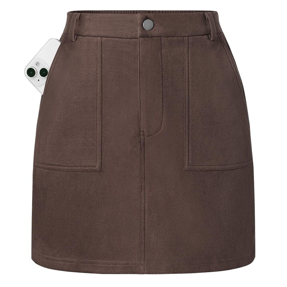 2361 Mini Skirts Plus Size, High Waist Suede Pencil Skirt, Chocolate Brown